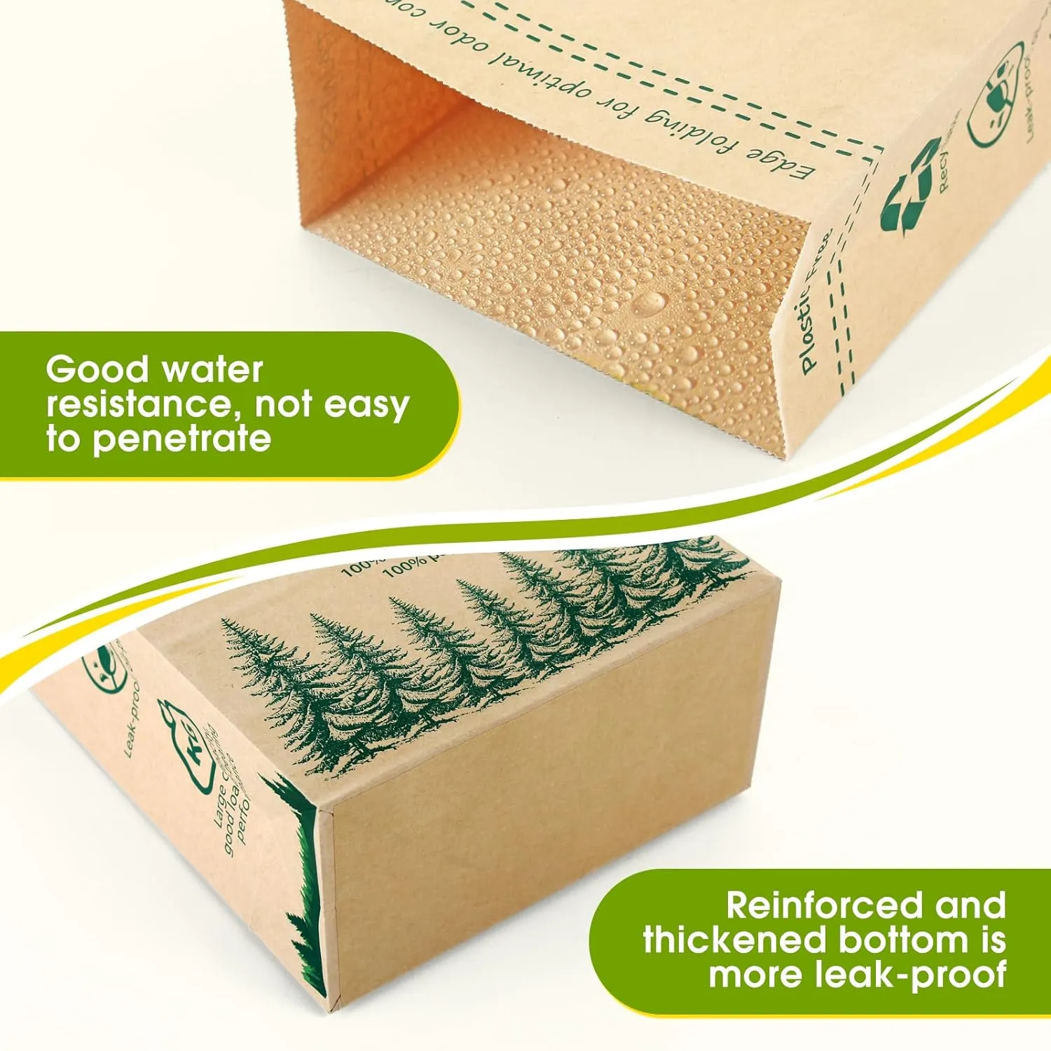 50p Kitchen Food Waste Bags Recycling Paper Trash Bags with Leak Resistant Liners Paper Garbage Bags with Reduced Plastic Small Leaf Bags