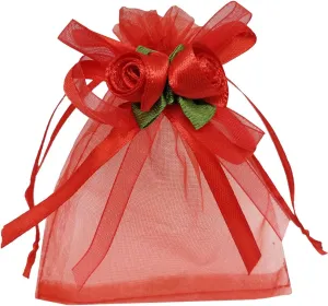 50pcs Sheer Organza Favor Bags for Wedding 3.8x4.8'' Gift Bags Samples Display Drawstring Rose Pouches (hot red)