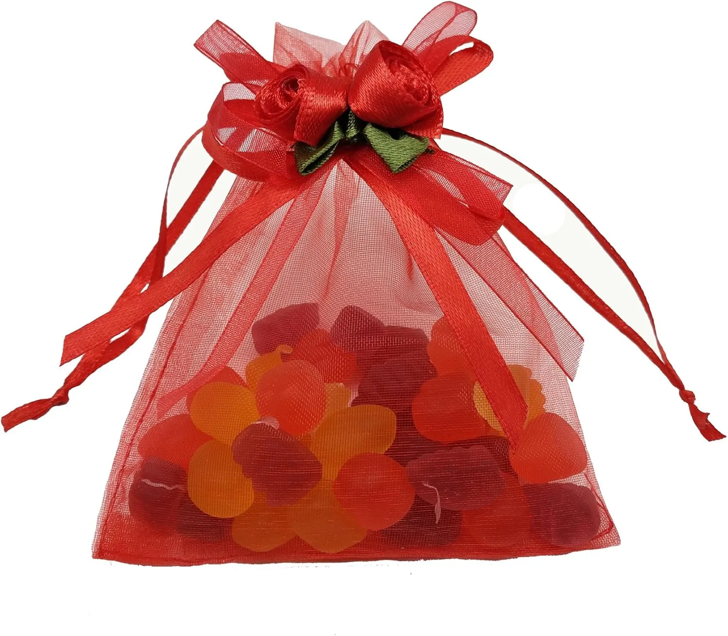 50pcs Sheer Organza Favor Bags for Wedding 3.8x4.8'' Gift Bags Samples Display Drawstring Rose Pouches (hot red)