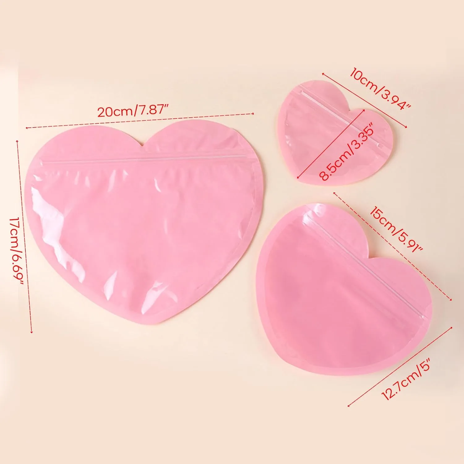50xDurable Heart Shaped Jewelry Bag Self Sealing Jewelry Pouch Heart Shape Bag For Jewelry Zipper Lock Pouches Storage Self Sealing Jewelry Pouches Scratch Resistant Jewelry Bags Convenient Zipper