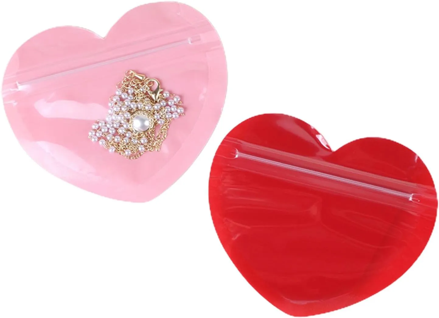 50xDurable Heart Shaped Jewelry Bag Self Sealing Jewelry Pouch Heart Shape Bag For Jewelry Zipper Lock Pouches Storage Self Sealing Jewelry Pouches Scratch Resistant Jewelry Bags Convenient Zipper