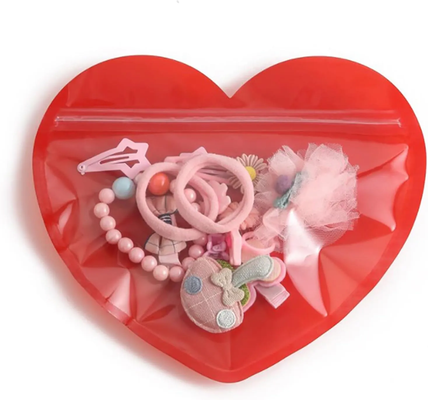50xDurable Heart Shaped Jewelry Bag Self Sealing Jewelry Pouch Heart Shape Bag For Jewelry Zipper Lock Pouches Storage Self Sealing Jewelry Pouches Scratch Resistant Jewelry Bags Convenient Zipper
