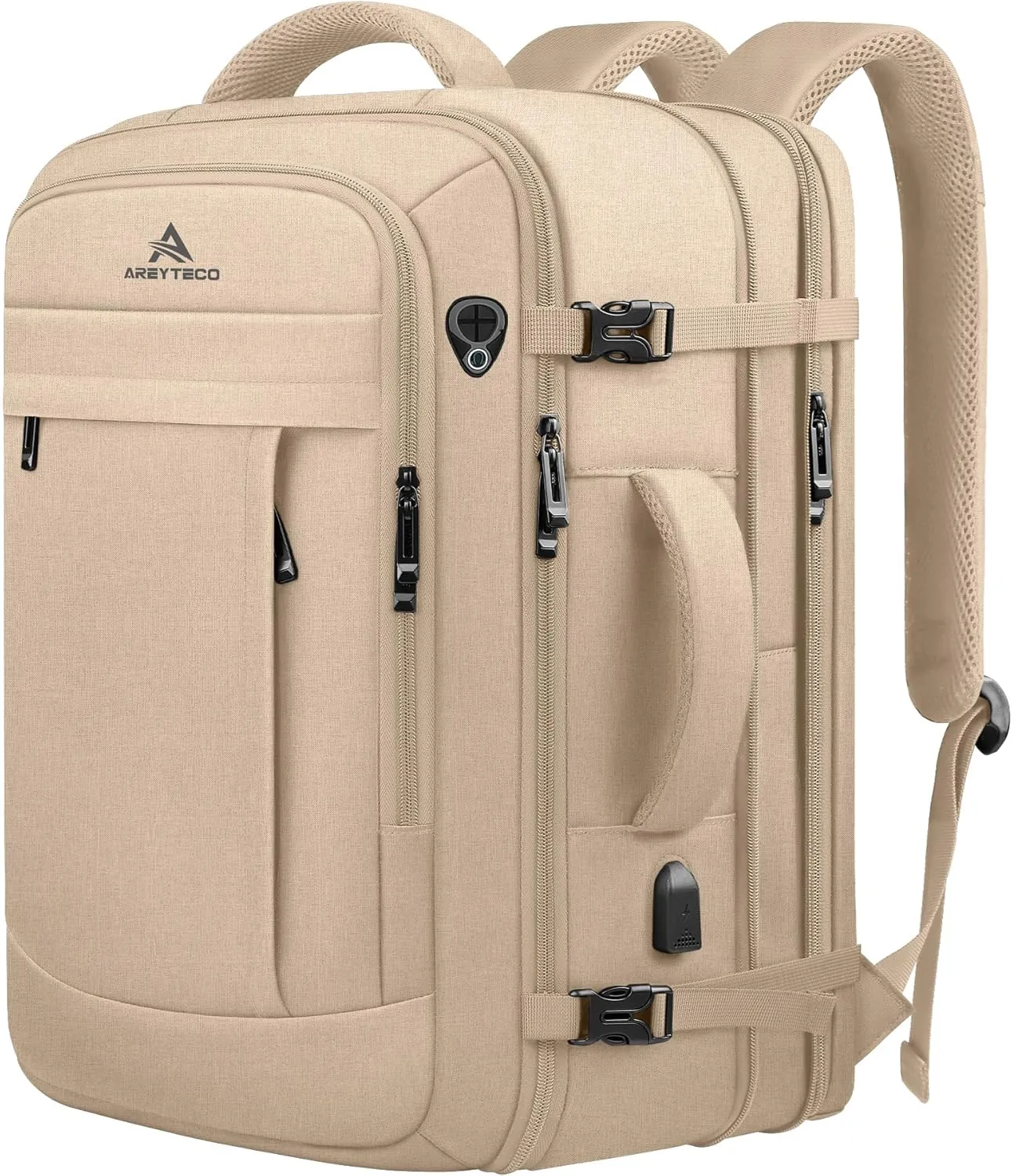 55L Carry On Backpack for Women, Large Travel Laptop Backpack, Expandable Big Capacity Business Luggage Suitcase Daypack Knapsack Big Bag Fits 18 Inch Laptop, Travel Gifts for Women, Beige