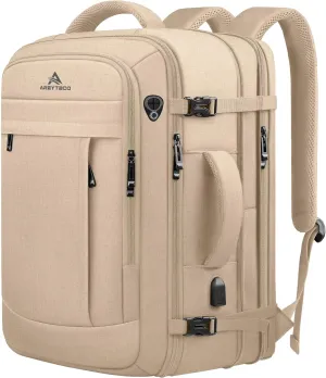 55L Carry On Backpack for Women, Large Travel Laptop Backpack, Expandable Big Capacity Business Luggage Suitcase Daypack Knapsack Big Bag Fits 18 Inch Laptop, Travel Gifts for Women, Beige