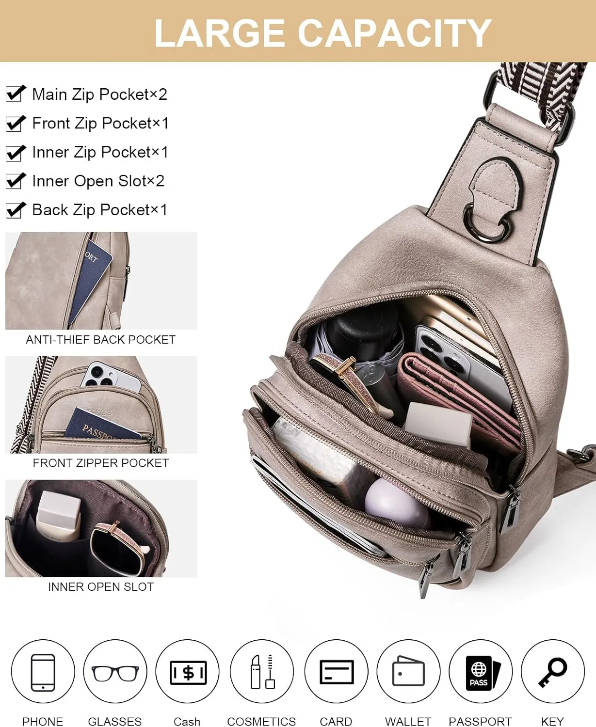 7L Sling Bag Crossbody Bags for Women Fanny Packs Purses Cross Body Bag for Woman Small backpack Travel Shoulder Bag handbags