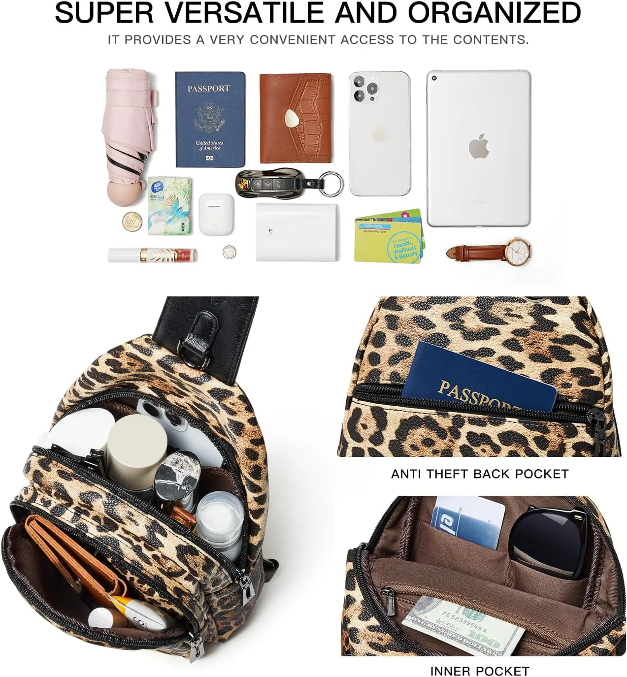 7L Sling Bag For Women Men Crossbody Shoulder Tote Blet Bags Backpack Fanny Pack Travel Purse Faux Leather