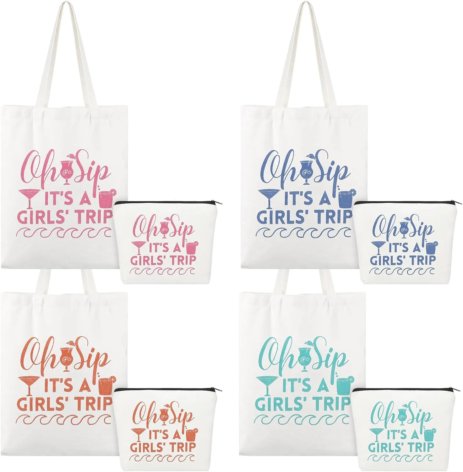 8 Pcs Women Trip Gifts Favors Women Weekend Gifts Women Weekend Tote Bag Gifts Beach Bag Travel Gifts Women Makeup Bag Cosmetic Bag for Women Friendship Female Bachelorette Galentines Day