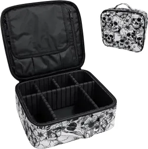 9CH Skull Makeup Bag Organizers, Travel Makeup Bags for Women Large Cosmetic Bag with Adjustable Dividers Portable Goth Cosmetics Case for Make up Brushes Toiletry Jewelry