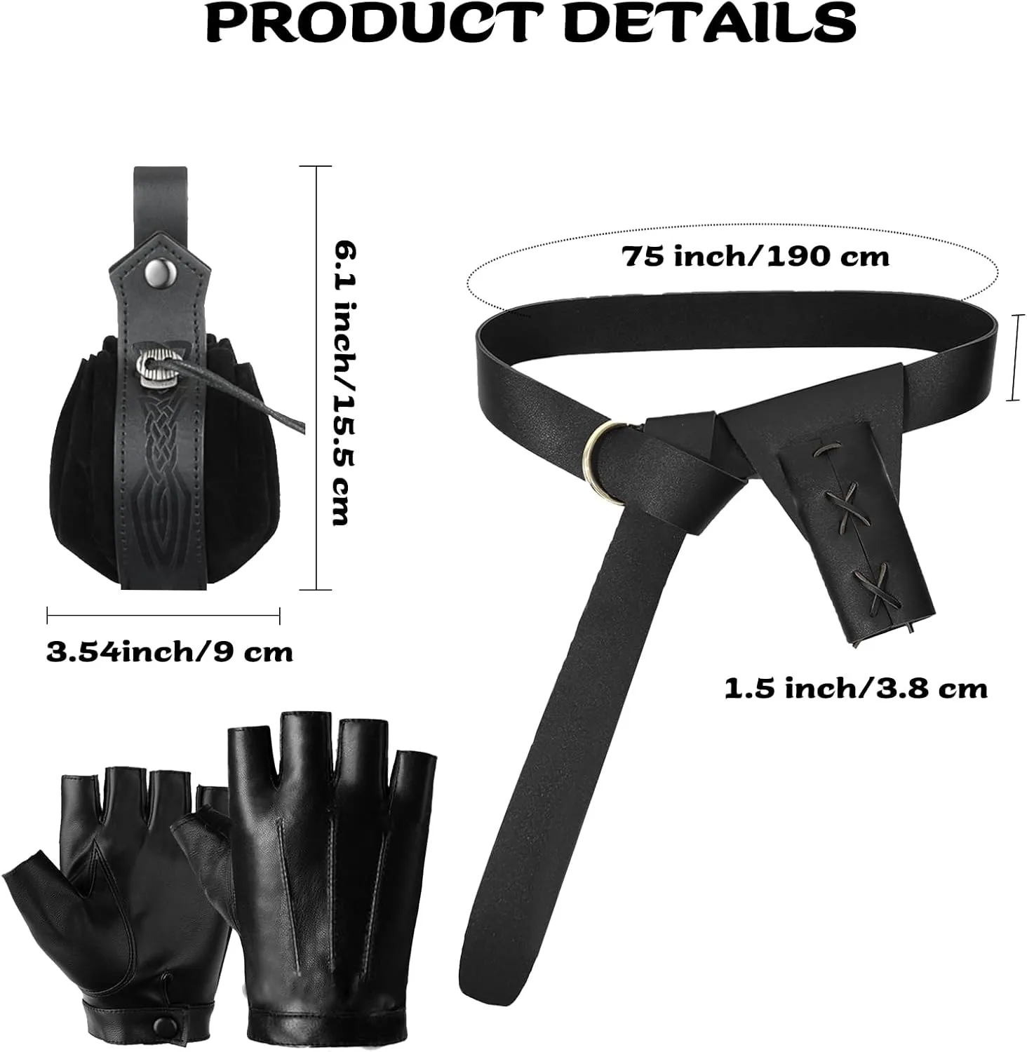 9Pcs Medieval Knight Leather Belt Shawl Men Renaissance Set Shoulder Cape Scarf Buckle Bracers Retro Sword Gloves