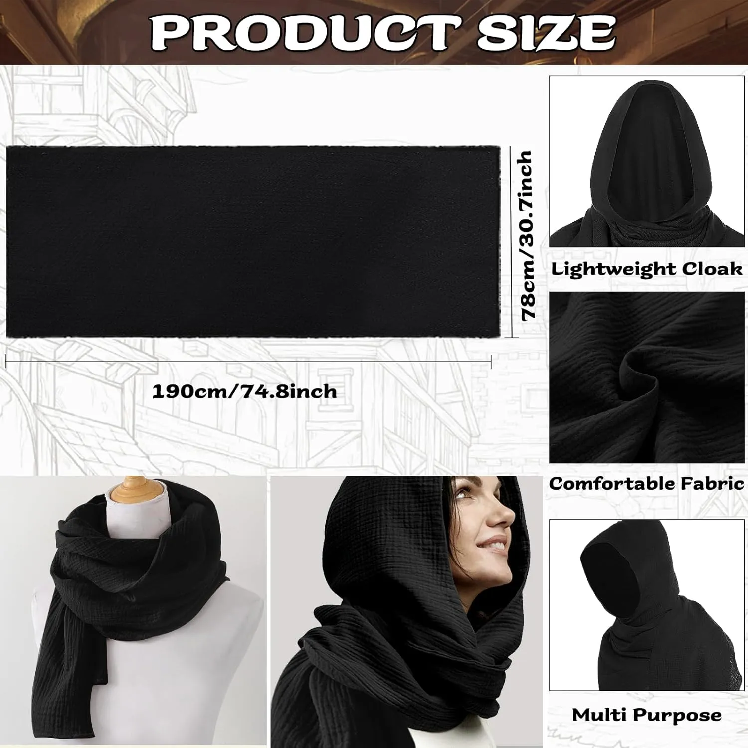 9Pcs Medieval Knight Leather Belt Shawl Men Renaissance Set Shoulder Cape Scarf Buckle Bracers Retro Sword Gloves
