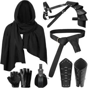 9Pcs Medieval Knight Leather Belt Shawl Men Renaissance Set Shoulder Cape Scarf Buckle Bracers Retro Sword Gloves