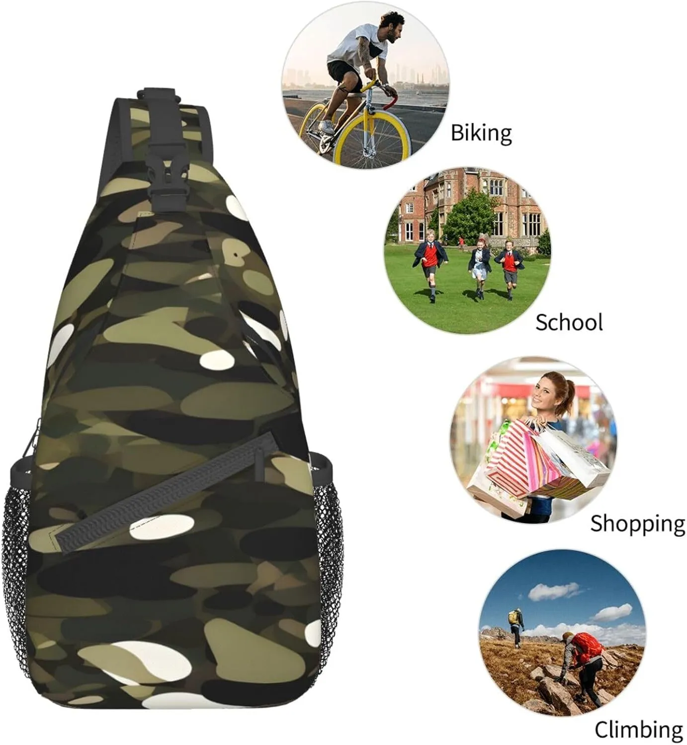 Abstract Camouflage Print Sling Backpack, Sling Bag, Crossbody Chest Bag Daypack, for Hiking Travel