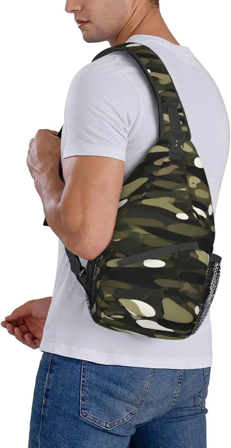 Abstract Camouflage Print Sling Backpack, Sling Bag, Crossbody Chest Bag Daypack, for Hiking Travel