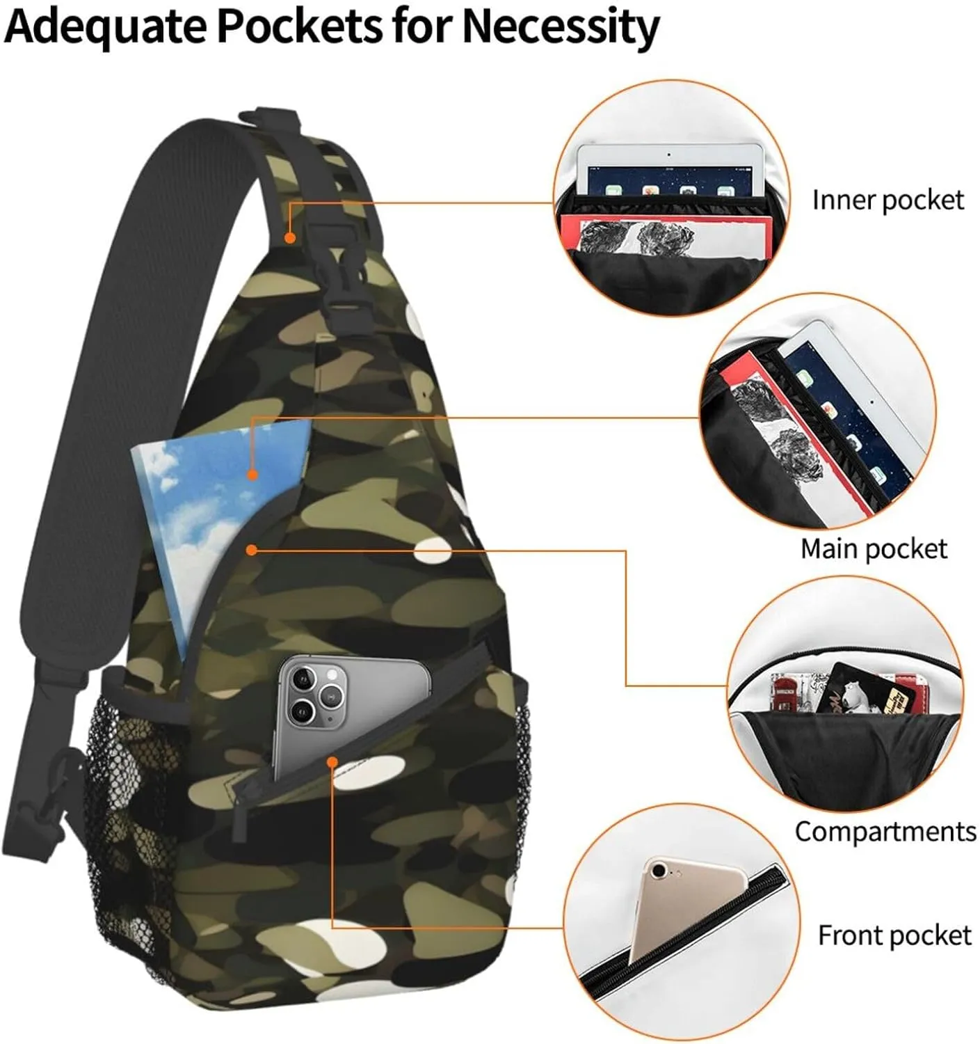 Abstract Camouflage Print Sling Backpack, Sling Bag, Crossbody Chest Bag Daypack, for Hiking Travel