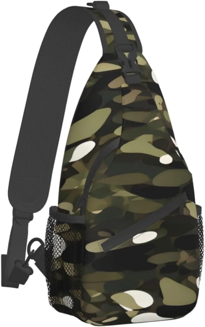 Abstract Camouflage Print Sling Backpack, Sling Bag, Crossbody Chest Bag Daypack, for Hiking Travel