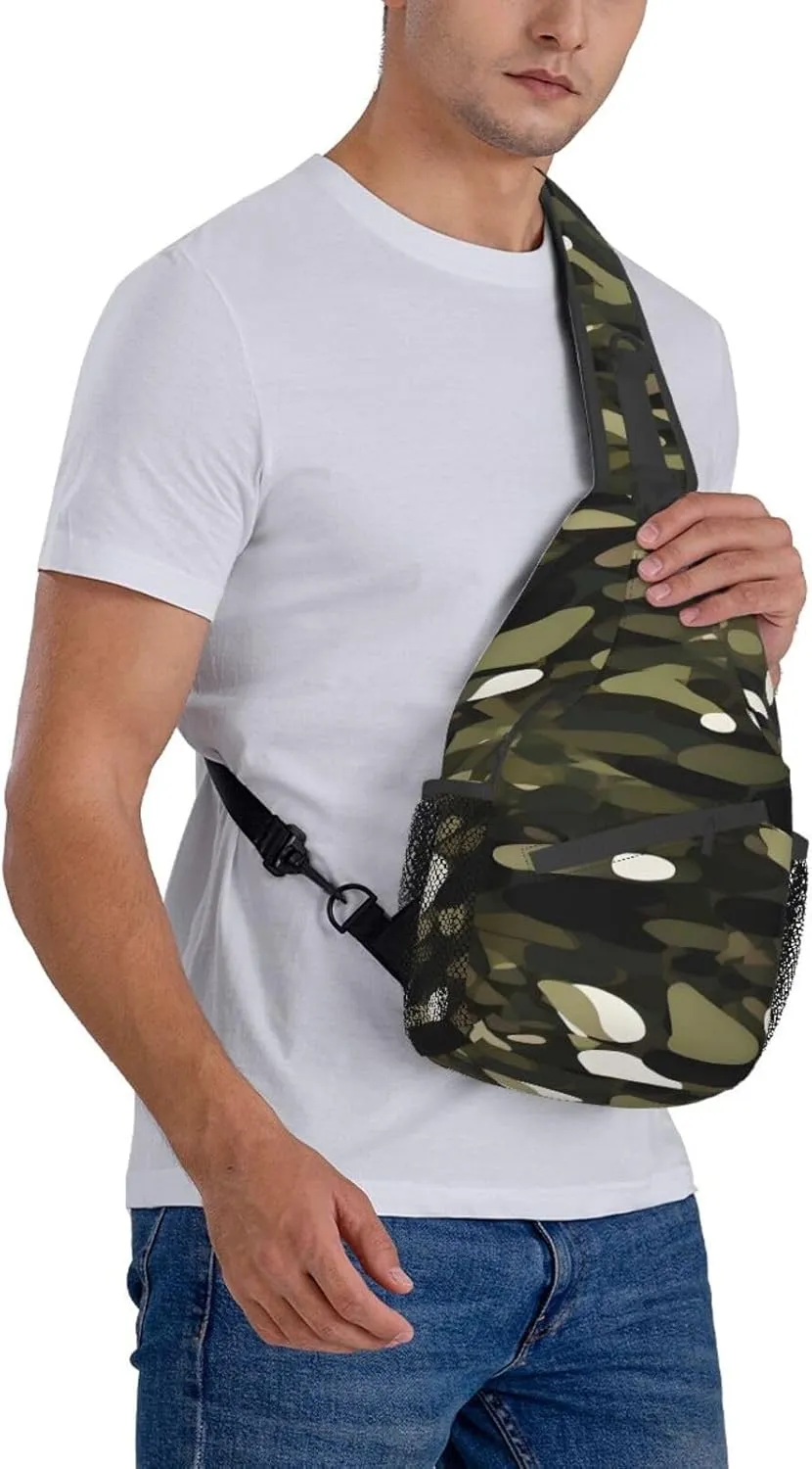 Abstract Camouflage Print Sling Backpack, Sling Bag, Crossbody Chest Bag Daypack, for Hiking Travel