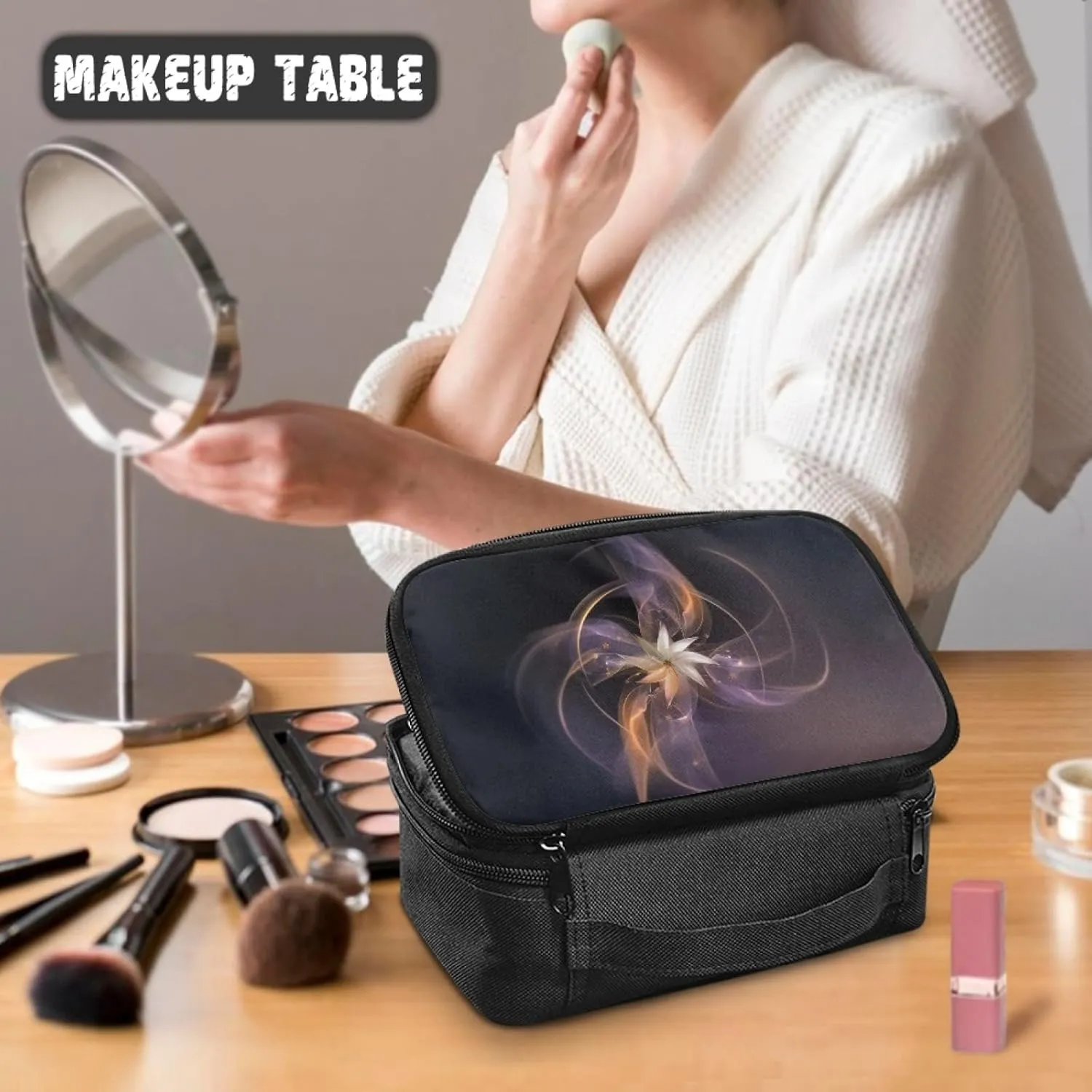 Abstract Windmill Flower Cosmetic Bag for Women Traveling Makeup Bag for Women Lightweight Make Up Bag for Madam Aesthetic Skin Care Bag for Office Supplies