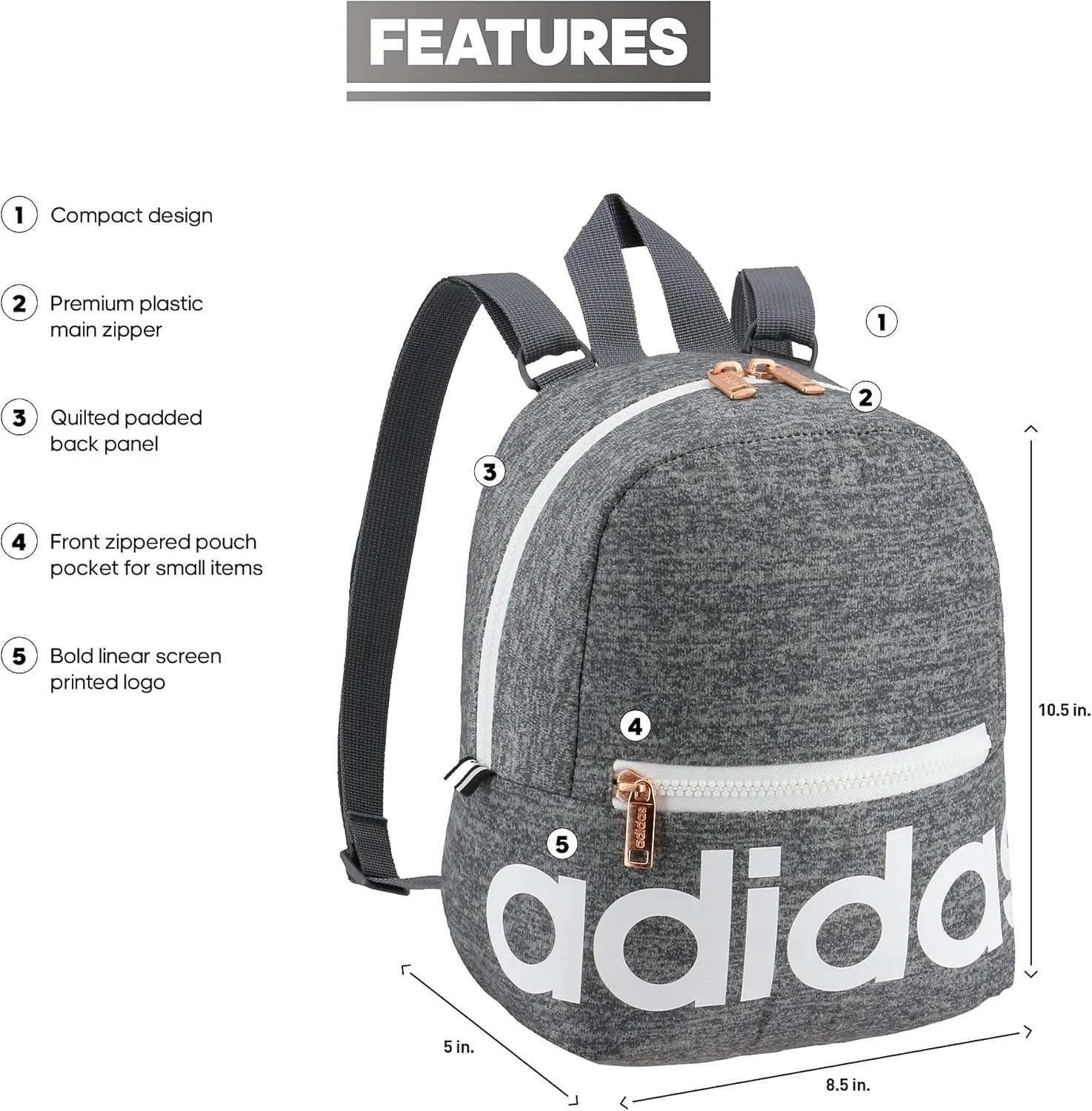 adidas Linear Mini Backpack Small Travel Bag Discontinued, Jersey Onix/White/Rose Gold, OSFA