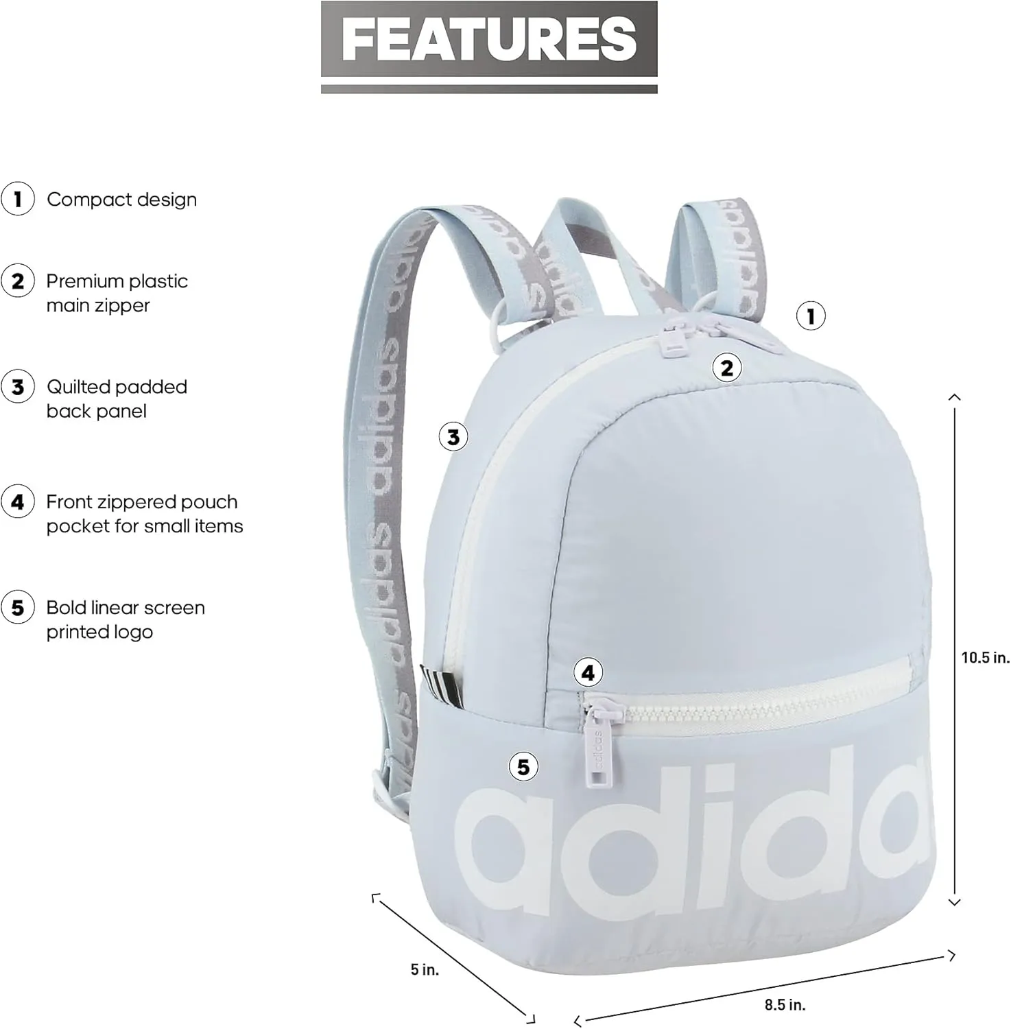 adidas Linear Mini Backpack Small Travel Bag Discontinued, Sky Tint/White/Glory Grey, OSFA