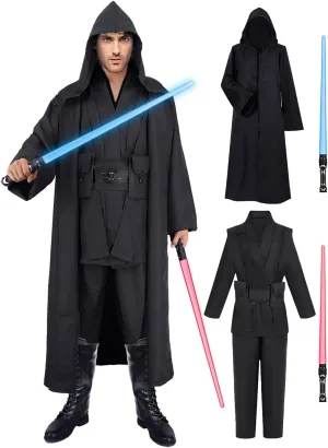 Adult Jedi Costume Halloween Costumes for Men Anakin Skywalker Obi Wan Kenobi Costume Cosplay with Waist Bag Lightsaber Tunic Robe Party Outfit DY028BKM