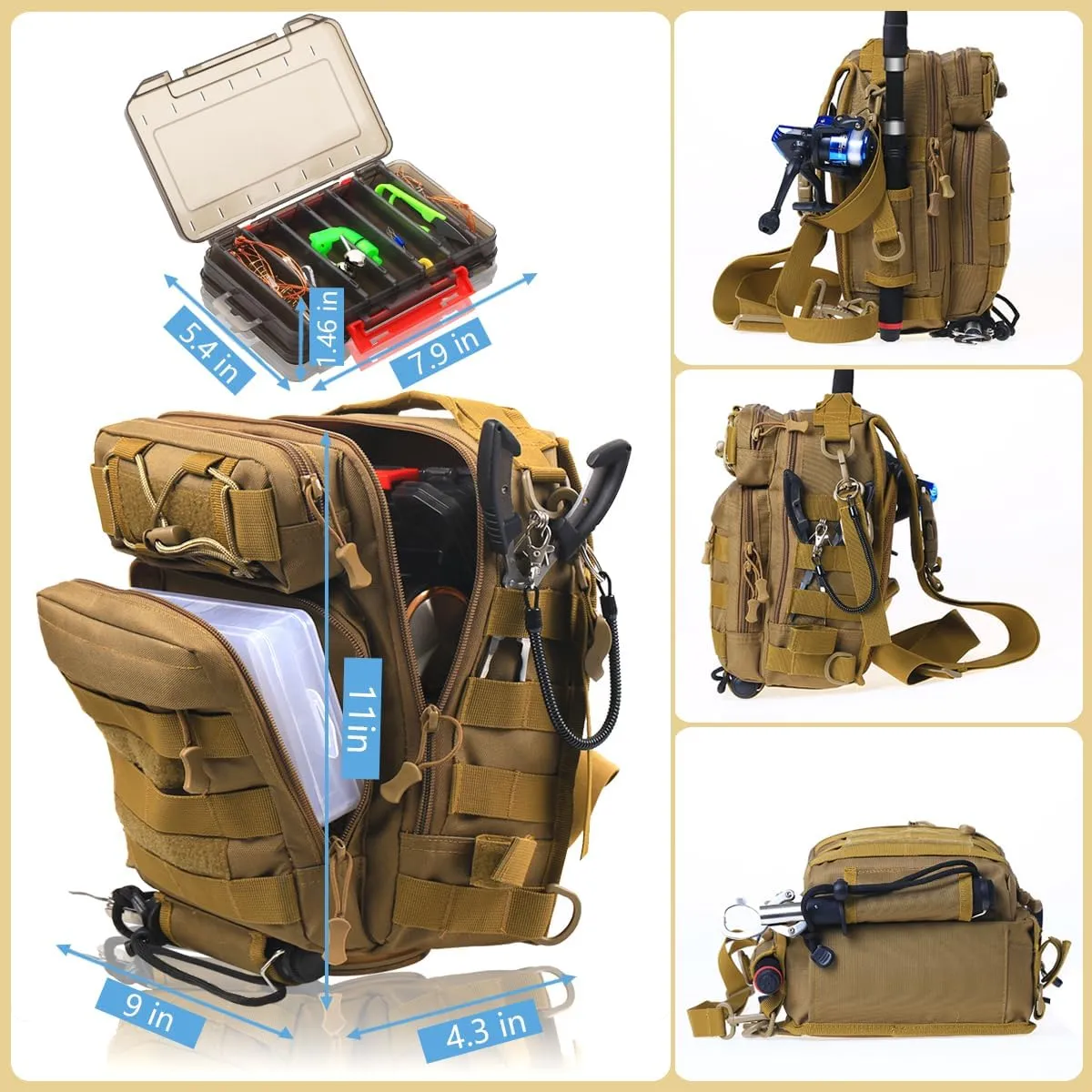 Aertiavty Fishing Backpack, Fishing Bag with Tackle Box, Compact Fishing Tackle Bag, Fishing Tackle Backpack with Rod Holder for Outdoor Sport Fishing Gifts for Men Women
