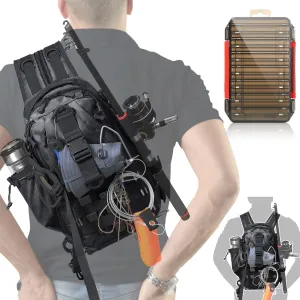 Aertiavty Fishing Backpack, Fishing Bag with Tackle Box, Compact Fishing Tackle Bag, Fishing Tackle Backpack with Rod Holder for Outdoor Sport Fishing Gifts for Men Women
