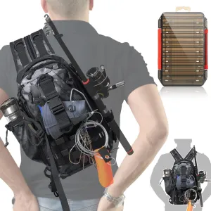 Aertiavty Fishing Backpack, Fishing Bag with Tackle Box, Compact Fishing Tackle Bag, Fishing Tackle Backpack with Rod Holder for Outdoor Sport Fishing Gifts for Men Women