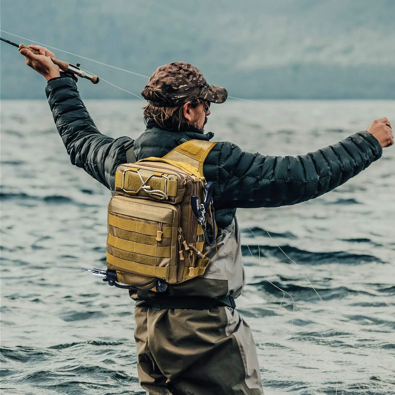 Aertiavty Fishing Backpack, Fishing Bag with Tackle Box, Compact Fishing Tackle Bag, Fishing Tackle Backpack with Rod Holder for Outdoor Sport Fishing Gifts for Men Women