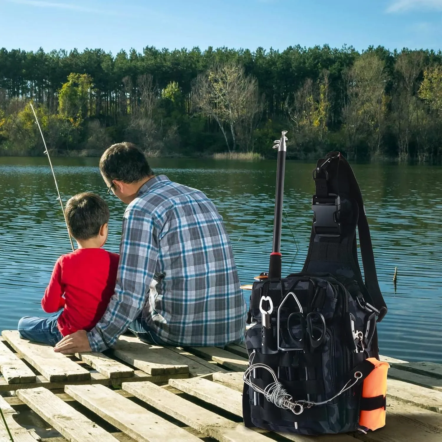 Aertiavty Fishing Backpack, Fishing Bag with Tackle Box, Compact Fishing Tackle Bag, Fishing Tackle Backpack with Rod Holder for Outdoor Sport Fishing Gifts for Men Women