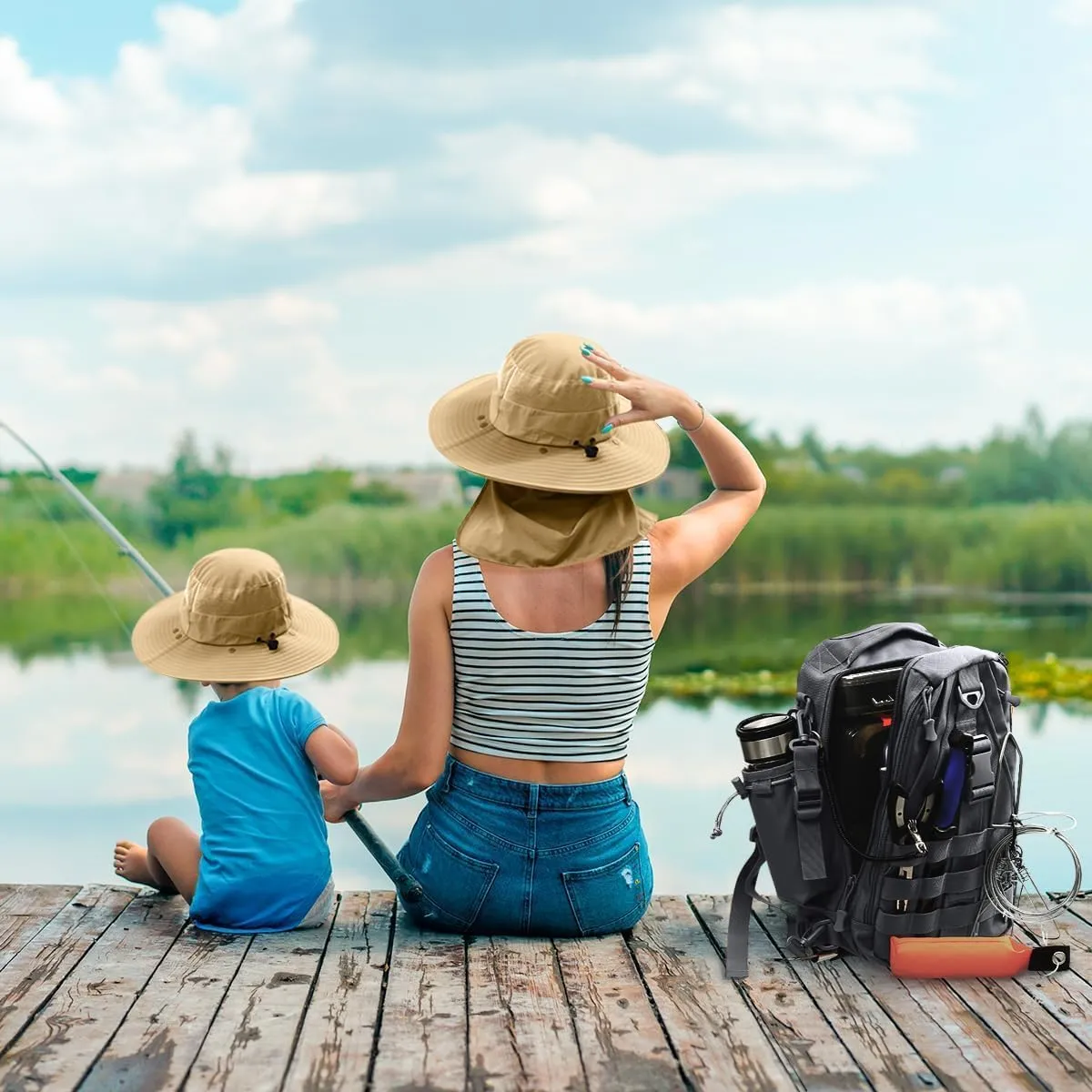 Aertiavty Fishing Backpack, Fishing Bag with Tackle Box, Compact Fishing Tackle Bag, Fishing Tackle Backpack with Rod Holder for Outdoor Sport Fishing Gifts for Men Women