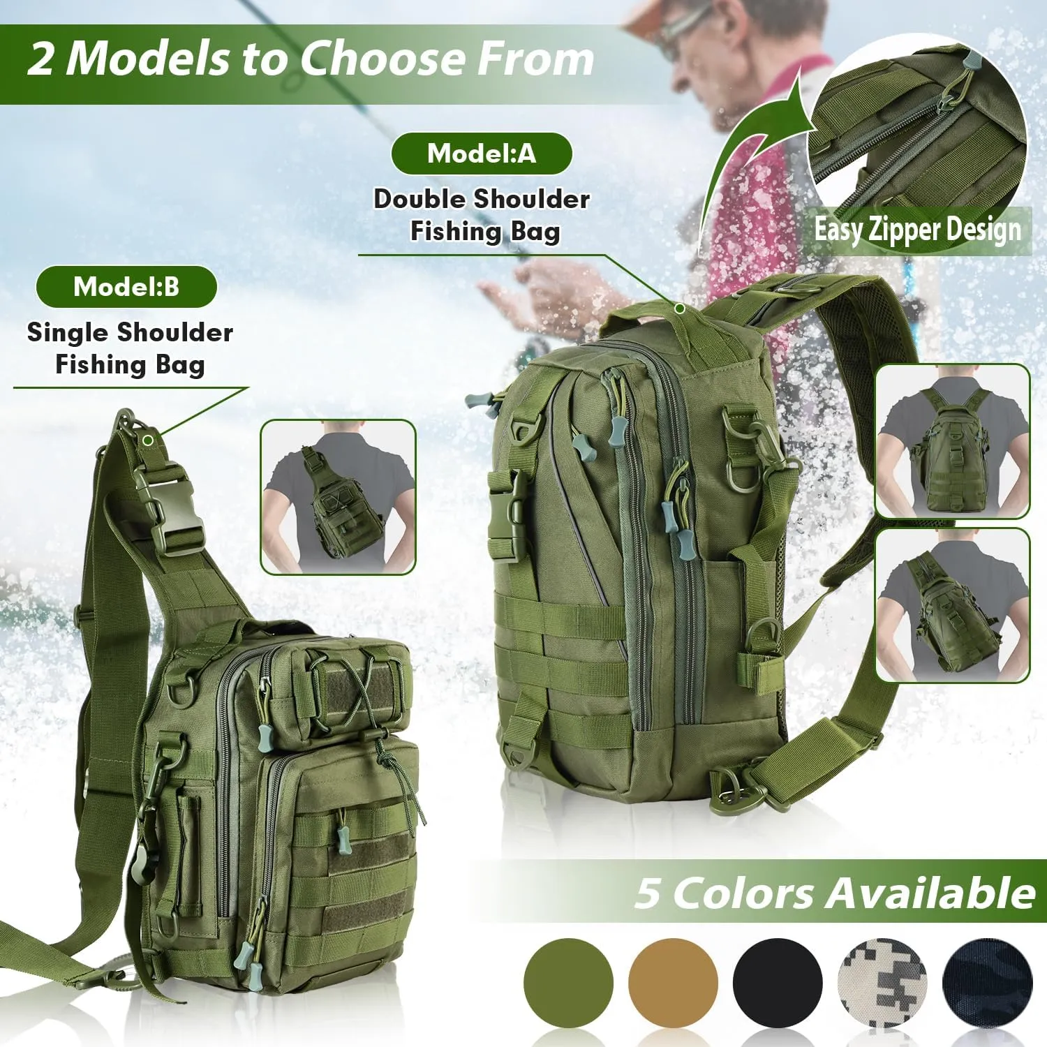 Aertiavty Fishing Backpack, Fishing Bag with Tackle Box, Compact Fishing Tackle Bag, Fishing Tackle Backpack with Rod Holder for Outdoor Sport Fishing Gifts for Men Women