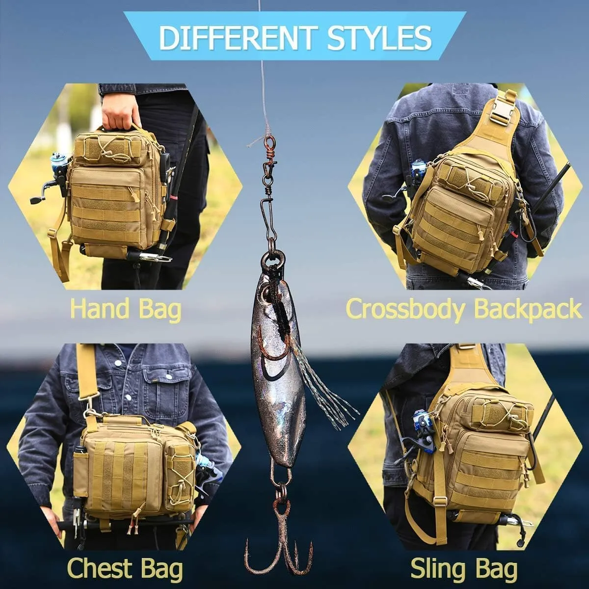 Aertiavty Fishing Backpack, Fishing Bag with Tackle Box, Compact Fishing Tackle Bag, Fishing Tackle Backpack with Rod Holder for Outdoor Sport Fishing Gifts for Men Women