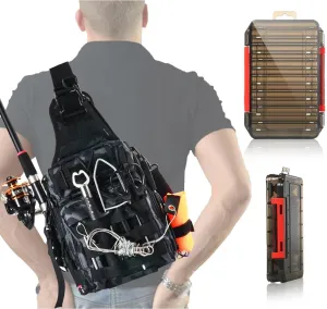 Aertiavty Fishing Backpack, Fishing Bag with Tackle Box, Compact Fishing Tackle Bag, Fishing Tackle Backpack with Rod Holder for Outdoor Sport Fishing Gifts for Men Women