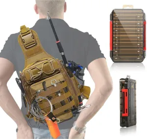 Aertiavty Fishing Backpack, Fishing Bag with Tackle Box, Compact Fishing Tackle Bag, Fishing Tackle Backpack with Rod Holder for Outdoor Sport Fishing Gifts for Men Women