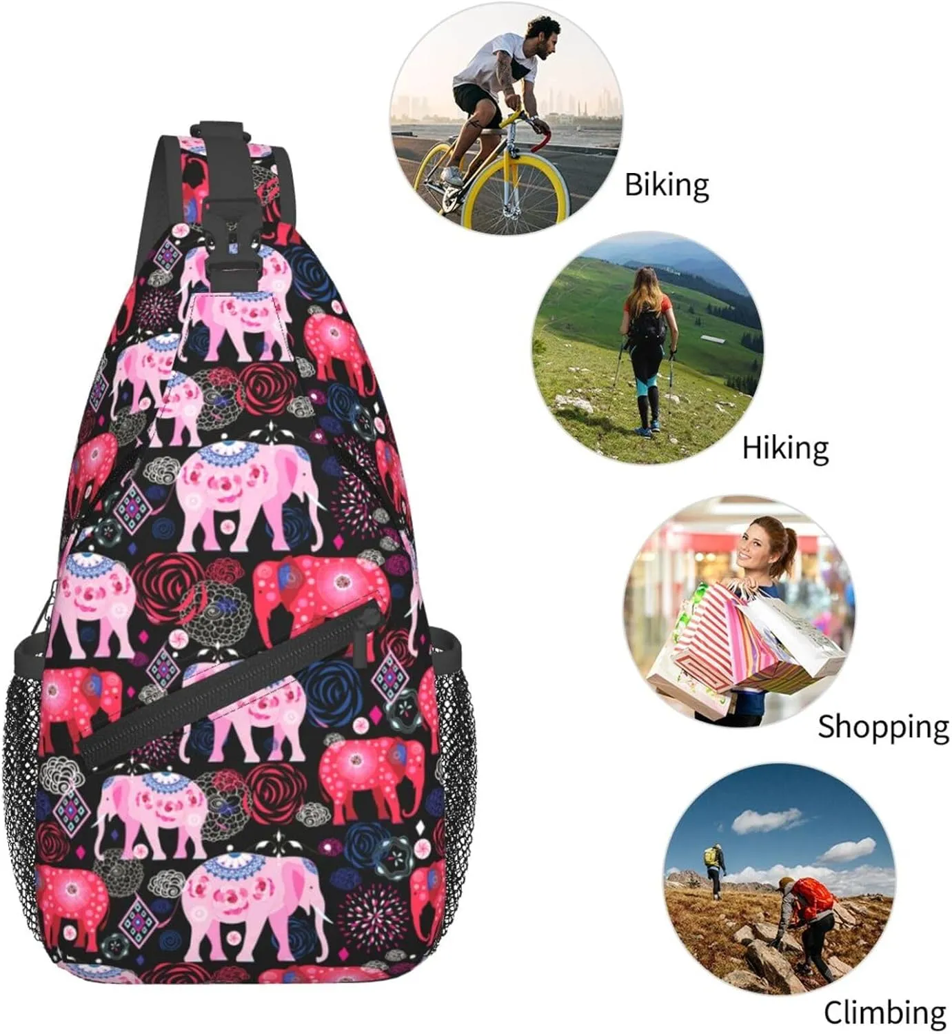 African Ethnic Elephant Sling Backpack for Women Men Fashion Crossbody Shoulder Bag Sling Backpack Chest Bag Travel Hiking Casual Sport Daypack