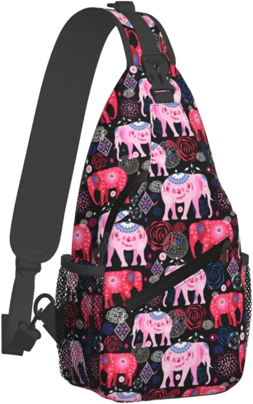 African Ethnic Elephant Sling Backpack for Women Men Fashion Crossbody Shoulder Bag Sling Backpack Chest Bag Travel Hiking Casual Sport Daypack