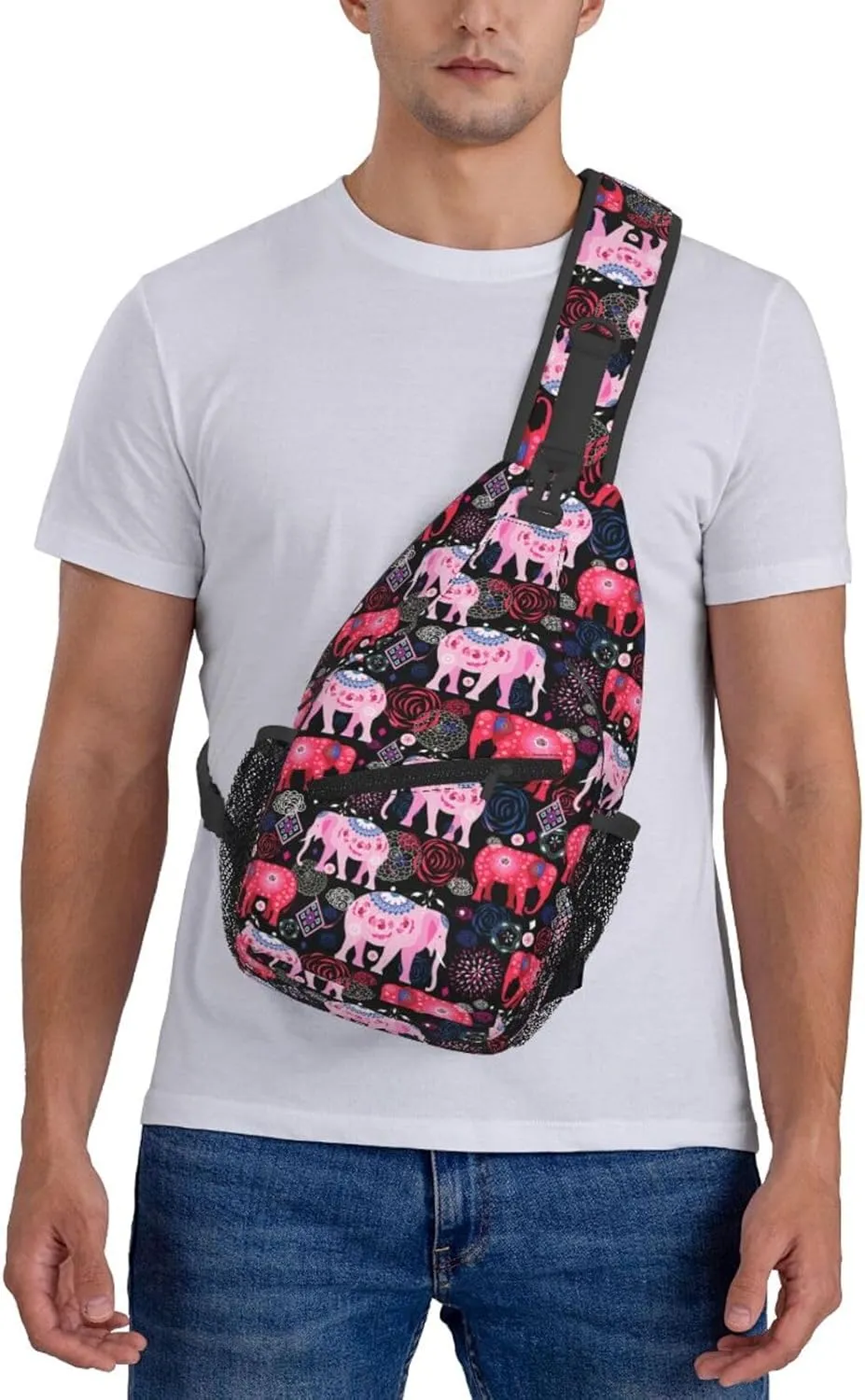 African Ethnic Elephant Sling Backpack for Women Men Fashion Crossbody Shoulder Bag Sling Backpack Chest Bag Travel Hiking Casual Sport Daypack