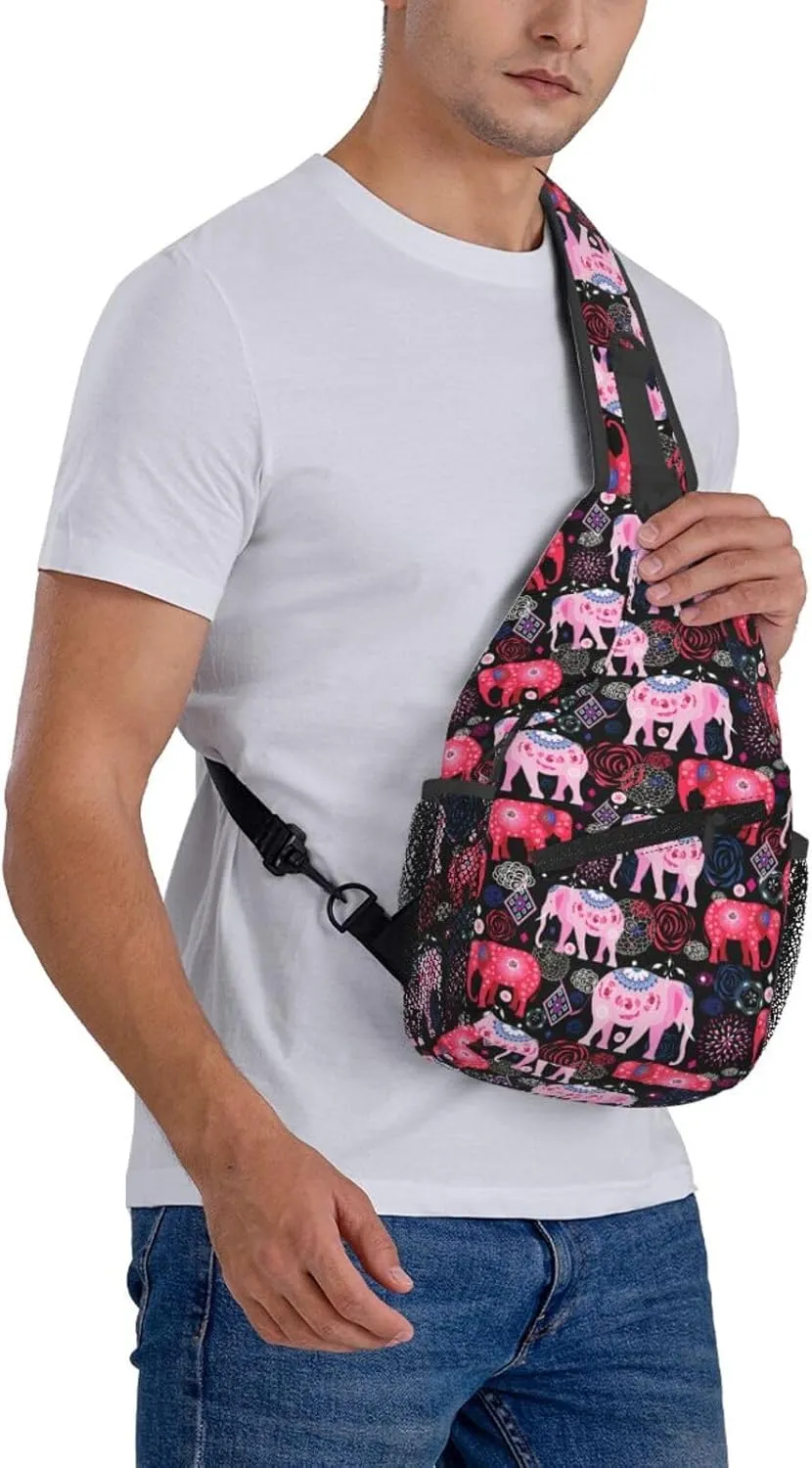 African Ethnic Elephant Sling Backpack for Women Men Fashion Crossbody Shoulder Bag Sling Backpack Chest Bag Travel Hiking Casual Sport Daypack
