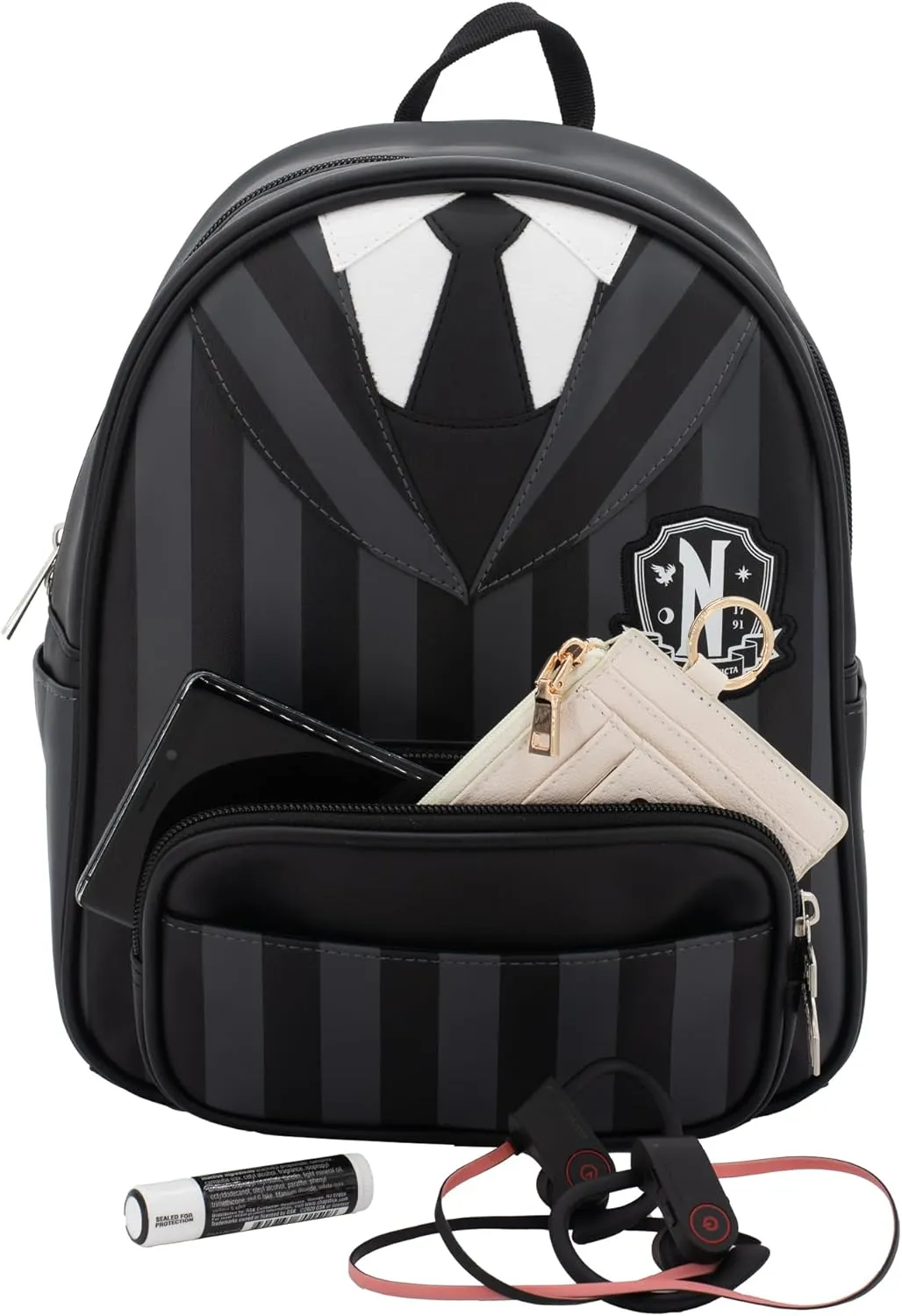 AI ACCESSORY INNOVATIONS Wednesday Nevermore Uniform Vegan Leather Cosplay Mini Backpack Purse, 10.5 Inches, Black