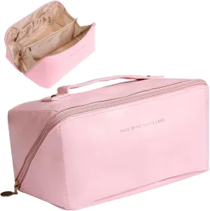 AICase Travel Makeup Bag,Large Capacity Cosmetic Bags for Women,Multifunctional Leather Waterproof Portable Pouch Open Flat Toiletry Bag Make up Organizer with Divider and Handle_2