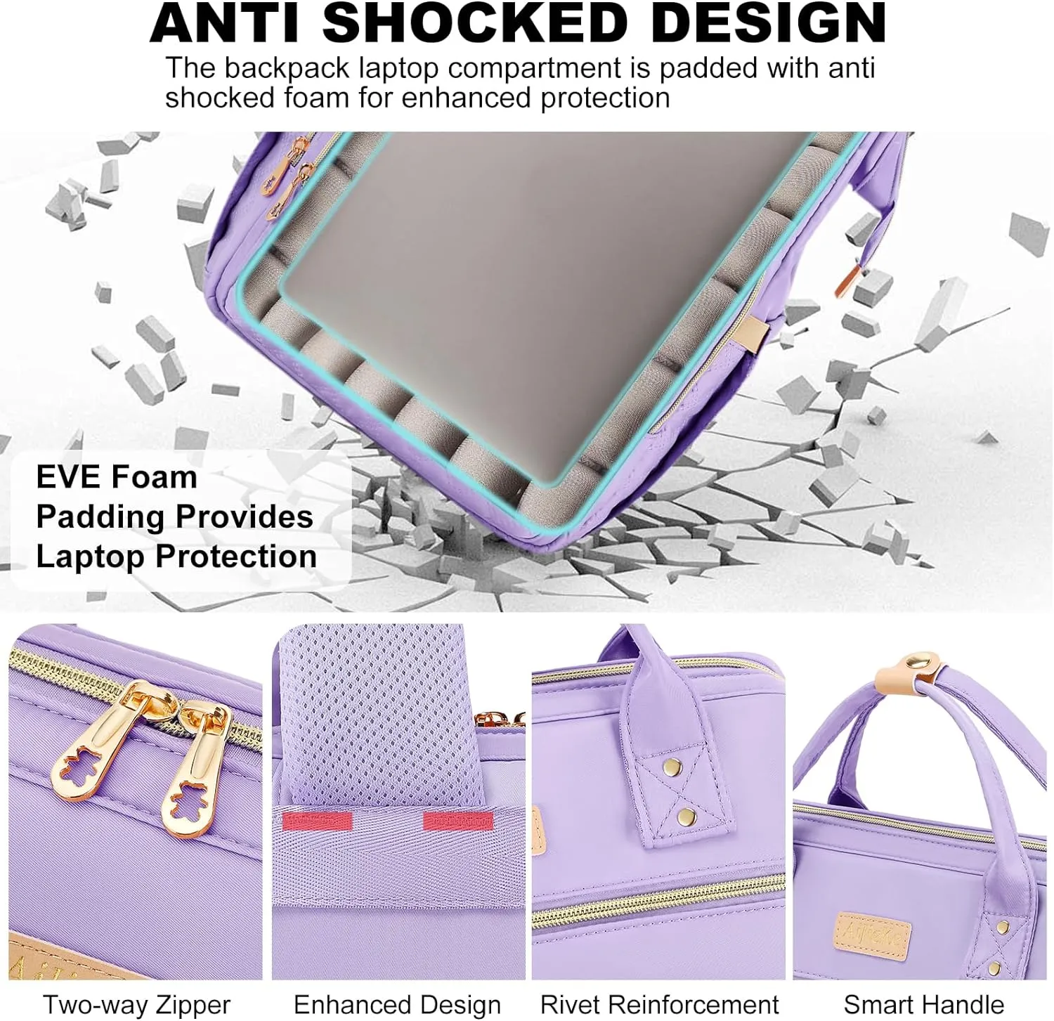 AIJIEKE Lunch Backpack for Women, 15.6 inch Laptop Backpack with Insulated Cooler Lunch Bag Set for Lunch Box Work Backpack for Travel Nurse Teacher, Purple