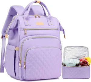 AIJIEKE Lunch Backpack for Women, 15.6 inch Laptop Backpack with Insulated Cooler Lunch Bag Set for Lunch Box Work Backpack for Travel Nurse Teacher, Purple