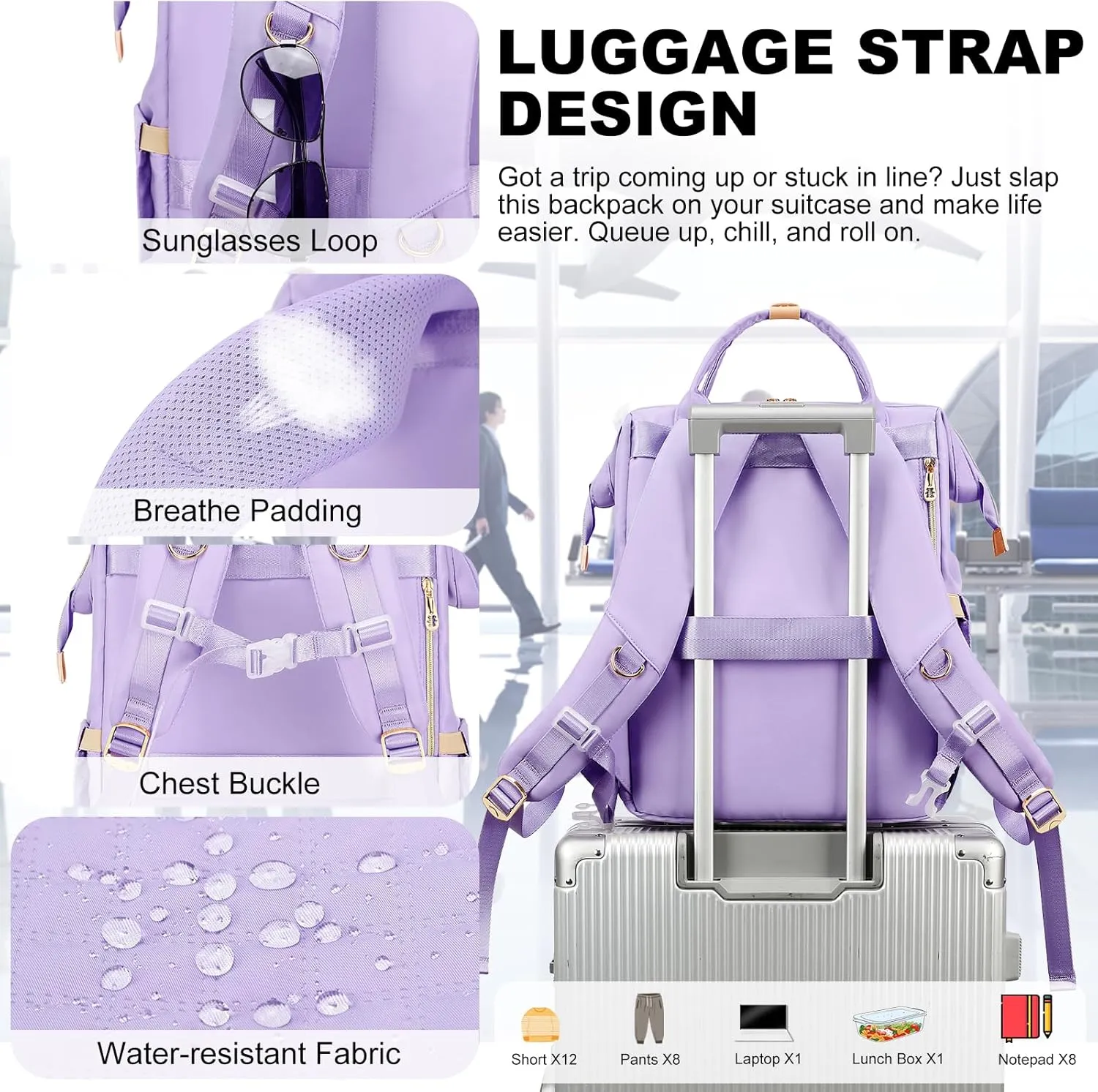 AIJIEKE Lunch Backpack for Women, 15.6 inch Laptop Backpack with Insulated Cooler Lunch Bag Set for Lunch Box Work Backpack for Travel Nurse Teacher, Purple
