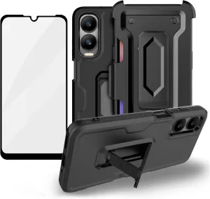 Ailiber Compatible with Icon 6 Phone Case with Belt Clip, AT&T Verge Holster, with Card Holder, Screen Protector, Kickstand for Magnetic Car Mount, Heavy Duty Dual Layer Shockproof Cover-Black