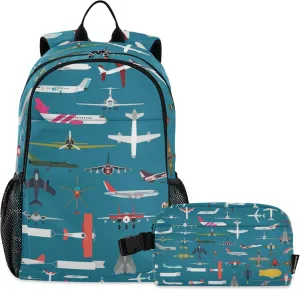 Airplane Plane and Aircraft Backpack with Lunch Bag, School Travel Backpack for Teens Boys Girls Kids Backpacks Set