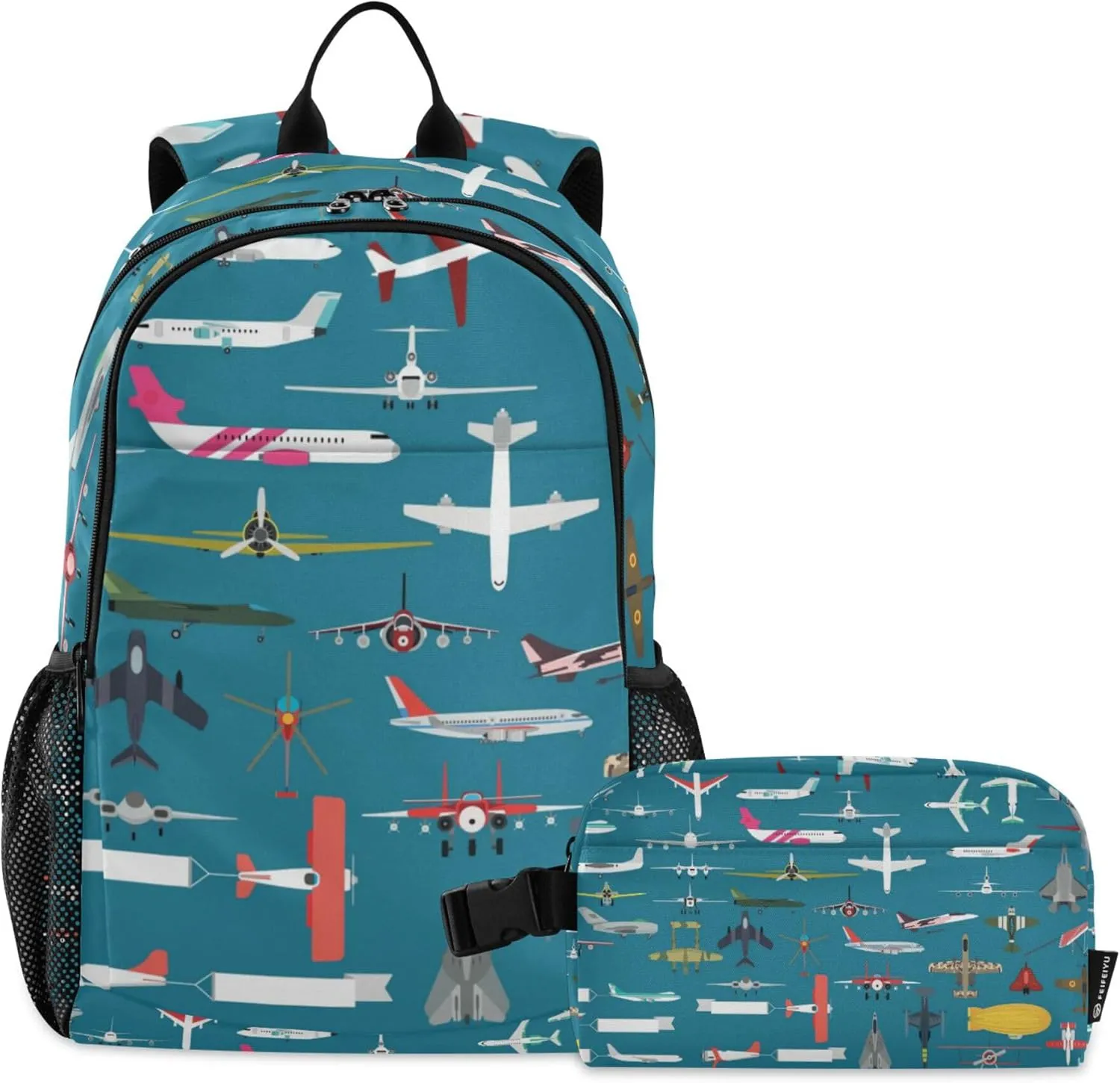 Airplane Plane and Aircraft Backpack with Lunch Bag, School Travel Backpack for Teens Boys Girls Kids Backpacks Set