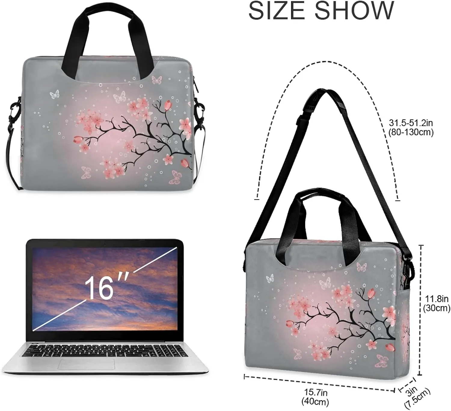 ALAZA Cherry Blossom Laptop Messenger Bag Case Sleeve Crossbody Briefcase for Men Women with Shoulder Strap Handle 13 14 15.6 inch 5 Multicolor