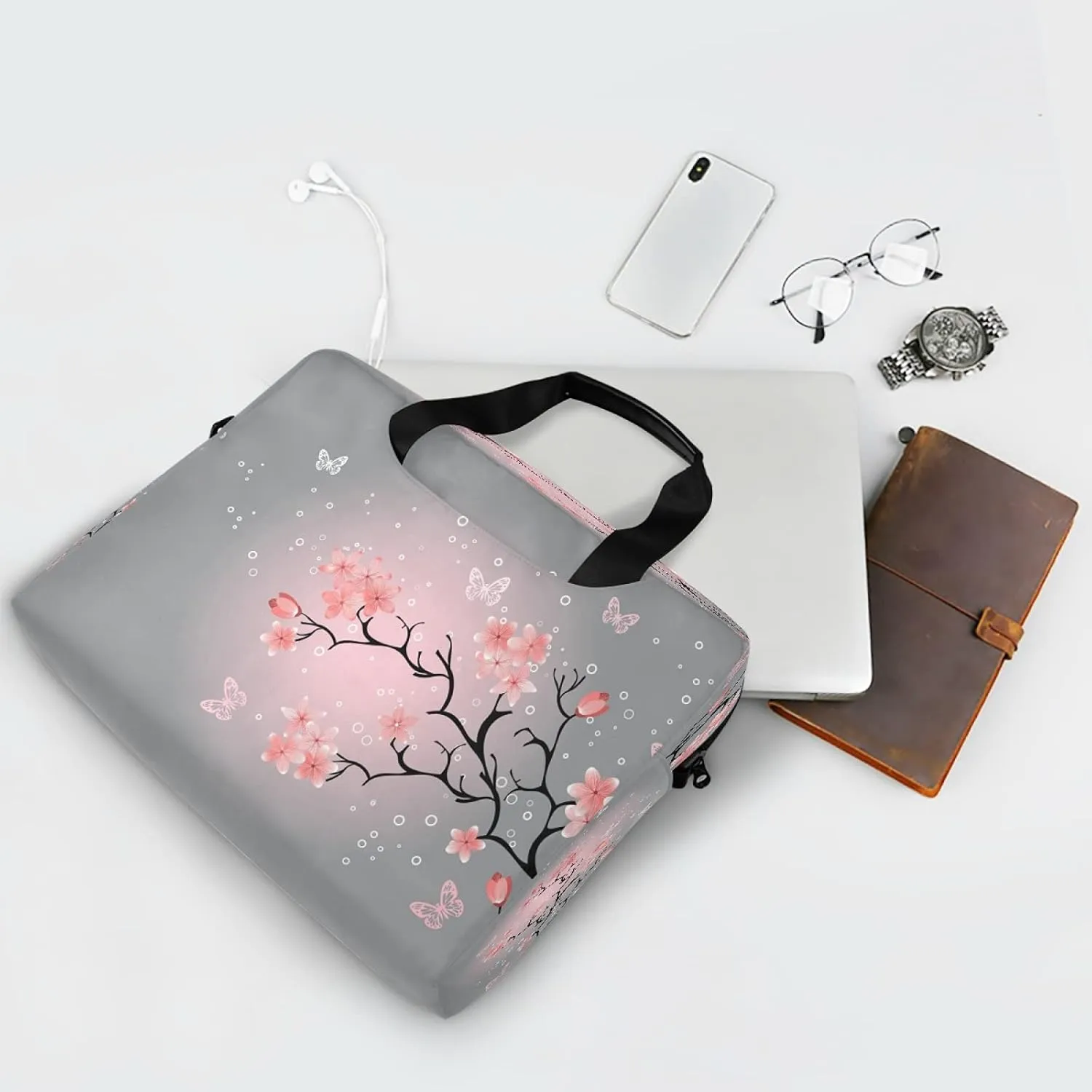 ALAZA Cherry Blossom Laptop Messenger Bag Case Sleeve Crossbody Briefcase for Men Women with Shoulder Strap Handle 13 14 15.6 inch 5 Multicolor