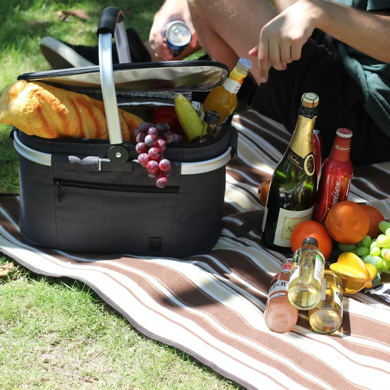 ALLCAMP OUTDOOR GEAR Insulated Cooler Bag Collapsible Portable Picnic Basket Cooler W/ Sewn in Frame (Medium Jet Black)