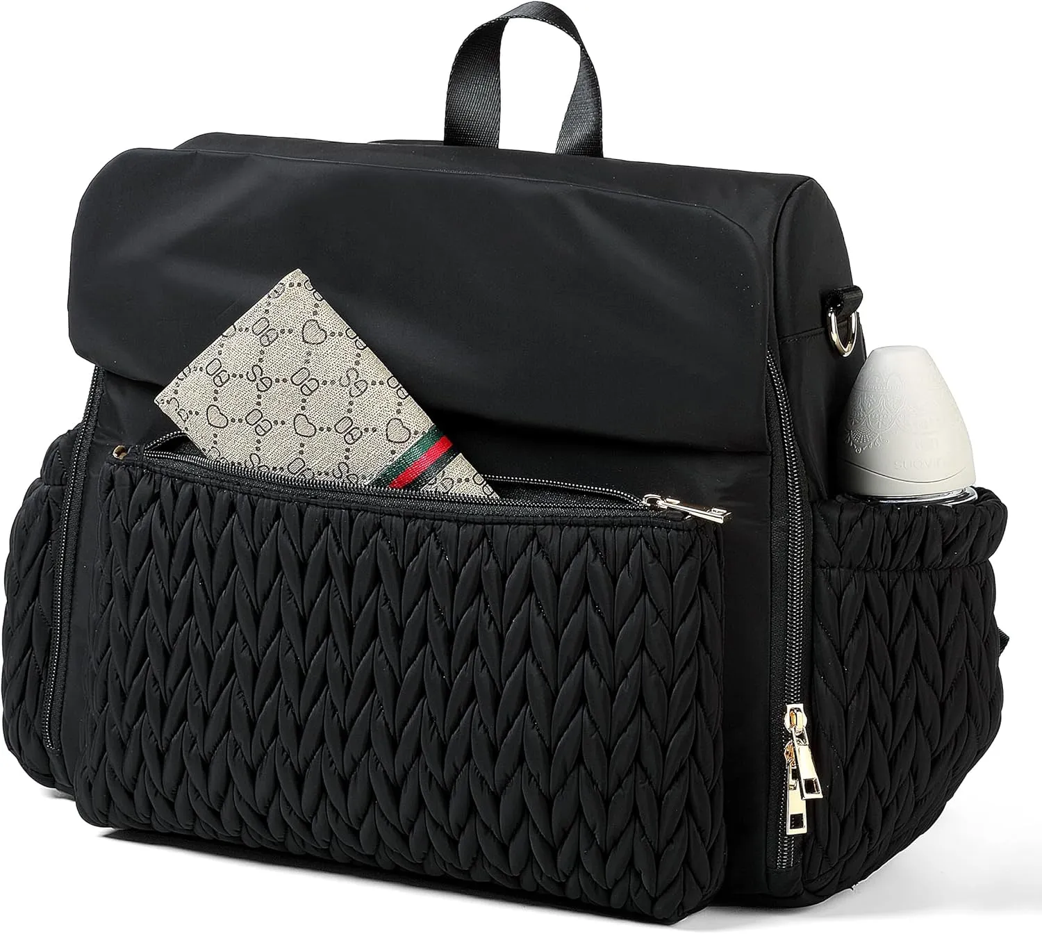 Allie Backpack Stylish Diaper Bag,Travel Baby Bag with Insulated Pockets,Changing Pad, Stroller Clips, Shoulder Strap (Black)